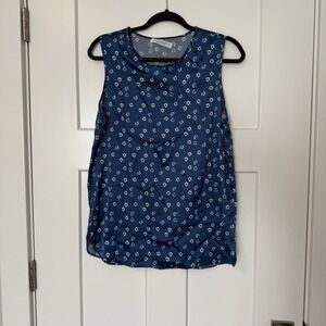 Amina Rubinacci Silk Tank Top Shirt 44 US 8 Made in Italy Blue Floral NEW Blouse